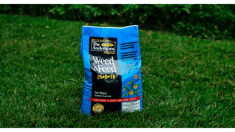 Weed and feed store for lawns